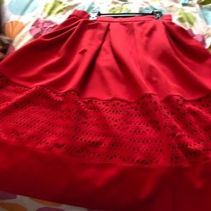 Red pleated midi skirt sz 24 very good Condition